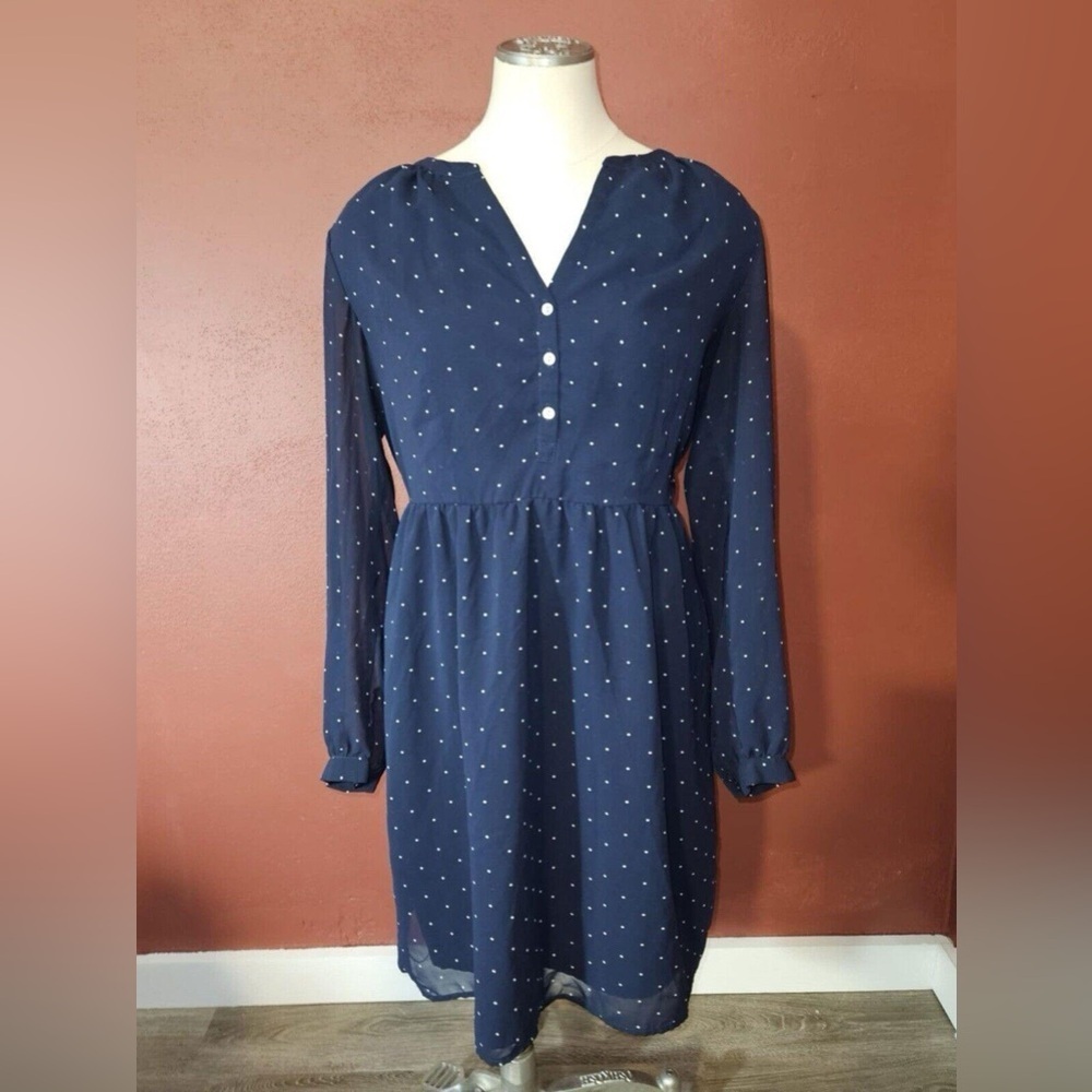 a new day Navy Long Sleeve Dress with Dots
